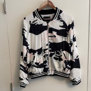 Sanctuary Black, Pink, Grey and White Camouflage Bomber Jacket